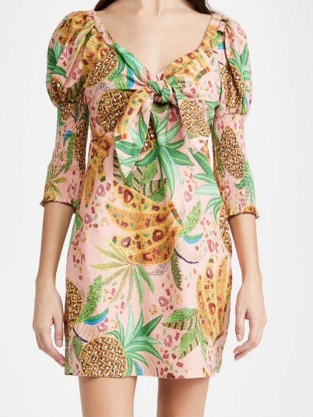 Anthropologie Farm Rio Medium Mixed Fruits Tie-front Mini Dress EUC